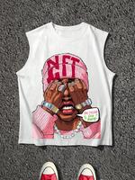Men's Cartoon Face Print Tank Top, Loose Casual Sleeveless Round Neck Vest for Summer, Men's Top for Daily Wear, Menswear