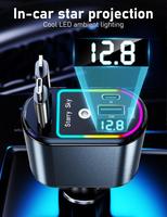 JAYUANONE Car Charger with Starlight, 66W USB C Car Charger Adapter, 4 in 1 Retractable Car Charger with 2 USB Ports Car Phon...