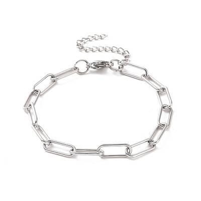 Tarnish Resistant 304 Stainless Steel Paperclip Chain Bracelet for Men Women