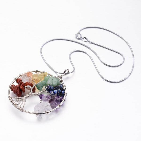 Tree of Life Mixed Stone Big Pendants Necklaces