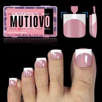 MUTIOVO French Tip Toe Nail Tips Press on, Sharp Square Pre-Designed Soft Gel False Toenail Extension, BERRY PINK Pre-applied...