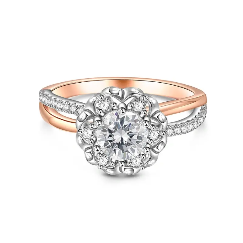 Gold Vermeil Two-tone Heart Personalized Engraving & Engagement Ring for Women