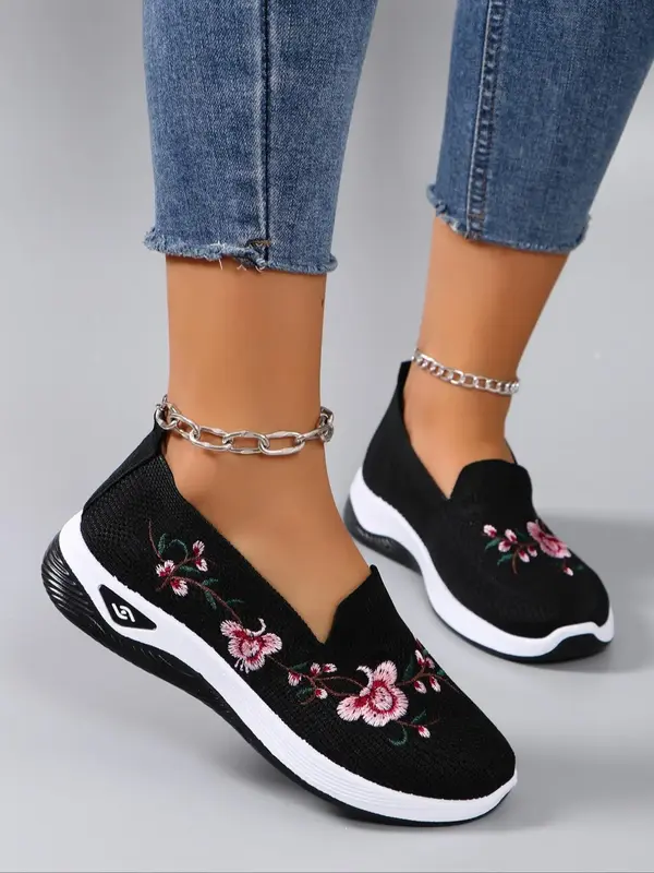 Fashionable Floral Pattern Mesh Breathable Lightweight Non-slip Sneakers for Women, Designer Shoes, Casual Comfortable Sports...