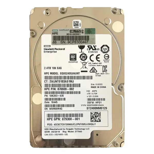 876939-002 HP 2.4TB 10000RPM SAS 12Gbs Dual Port Hot Swap 2.5-inch HDD