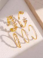 Women's Elegant Leaf Design Cuff Ring Set, Exquisite Trendy Artificial Zircon Decor Adjustable Open Rings, Fashionable Jewelr...