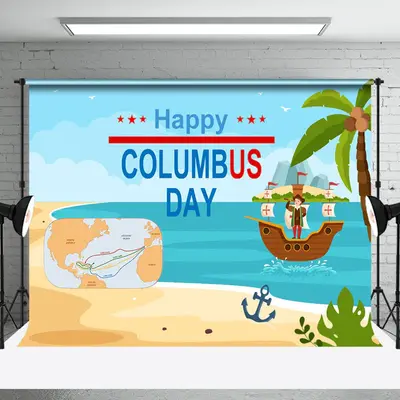 Aperturee Blue Sea Navigation Happy Columbus Day Backdrop - Aperturee