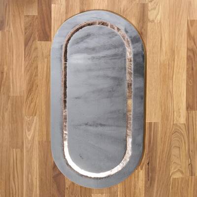 Gray & Rose Gold Frame Oval Plush Rug