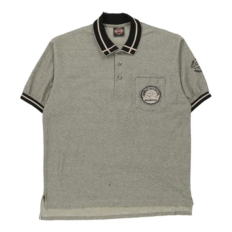 Harley Davidson Polo Shirt - Large Grey Cotton