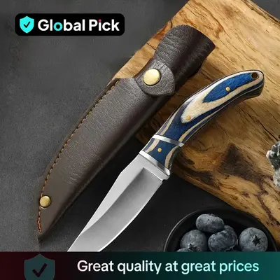 Stainless Steel Fruit Knife with Pouch, 1 Count Portable Knife with Colorful Wood Handle, Multipurpose Knife for Home Kitchen...