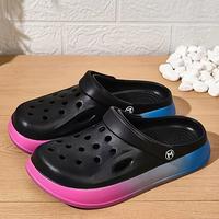 Ladies' Summer Black Perforated Shoes, Gradient Color, Comfortable And Breathable, EVA, Suitable For Both Indoor And Outdoor ...