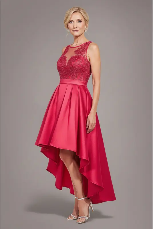 Goddiva Sequin & Satin Dipped Hem Midi  - Hot Pink