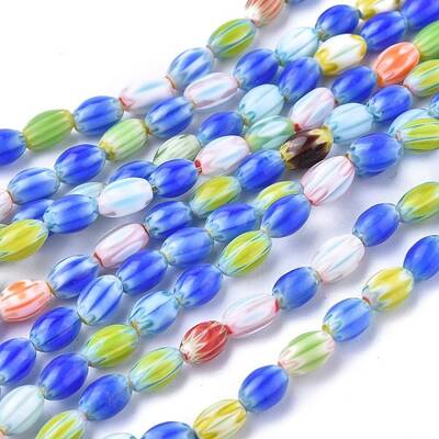 Oval Handmade Millefiori Glass Beads Strands