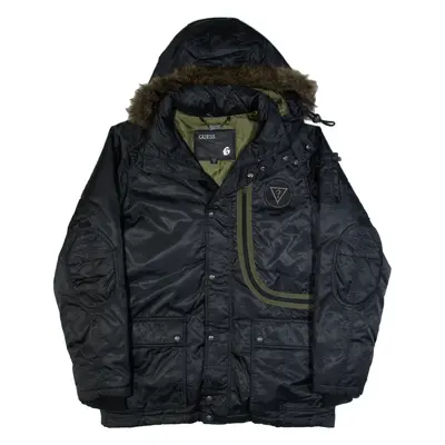 GUESS Down Insulated Mens Coat Black Hooded S