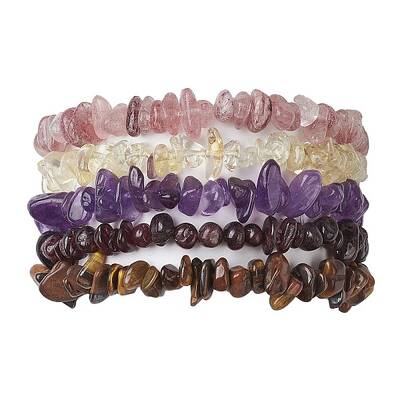 12 Constellation Natural Mixed Gemstone Chip Beaded Stretch Bracelets Sets for Women Men