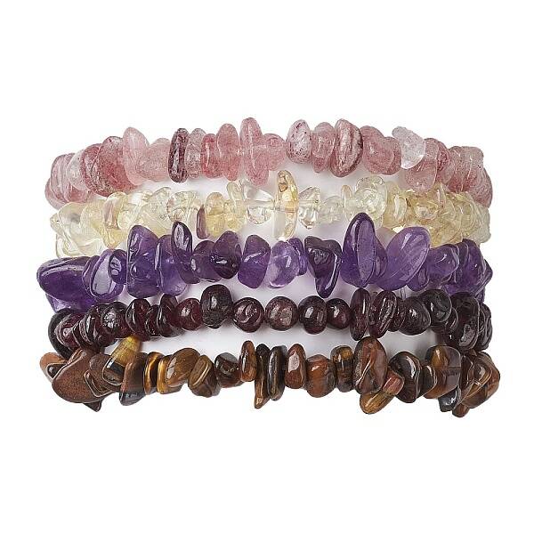 12 Constellation Natural Mixed Gemstone Chip Beaded Stretch Bracelets Sets for Women Men