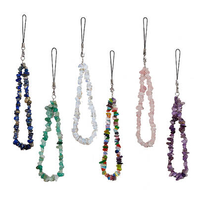 6Pcs 6 Styles Gemstone Chip Mobile Phone Lanyard Wrist Strap