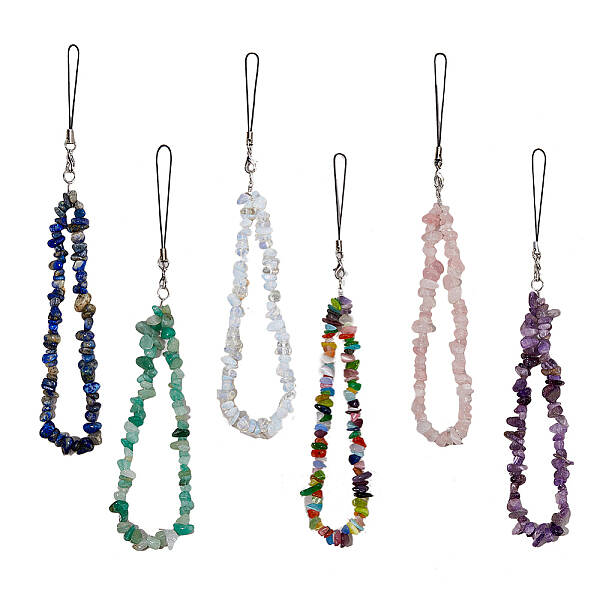 6Pcs 6 Styles Gemstone Chip Mobile Phone Lanyard Wrist Strap
