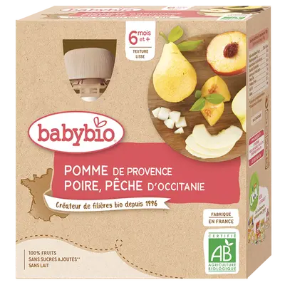 Babybio Fruit Bottles - 6 months and more - Apple, Pear, Peach - BIO 4x90 g