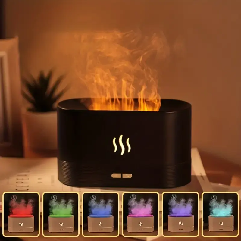 【Black Friday Deal】Colorful LED Flame Aroma Diffuser Bedroom Table Atmosphere Decorative Lamp Creative Humidifier Light F...