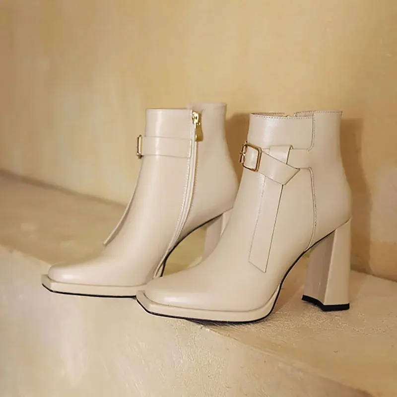CHIKO Toya Square Toe Block Heels Ankle Boots