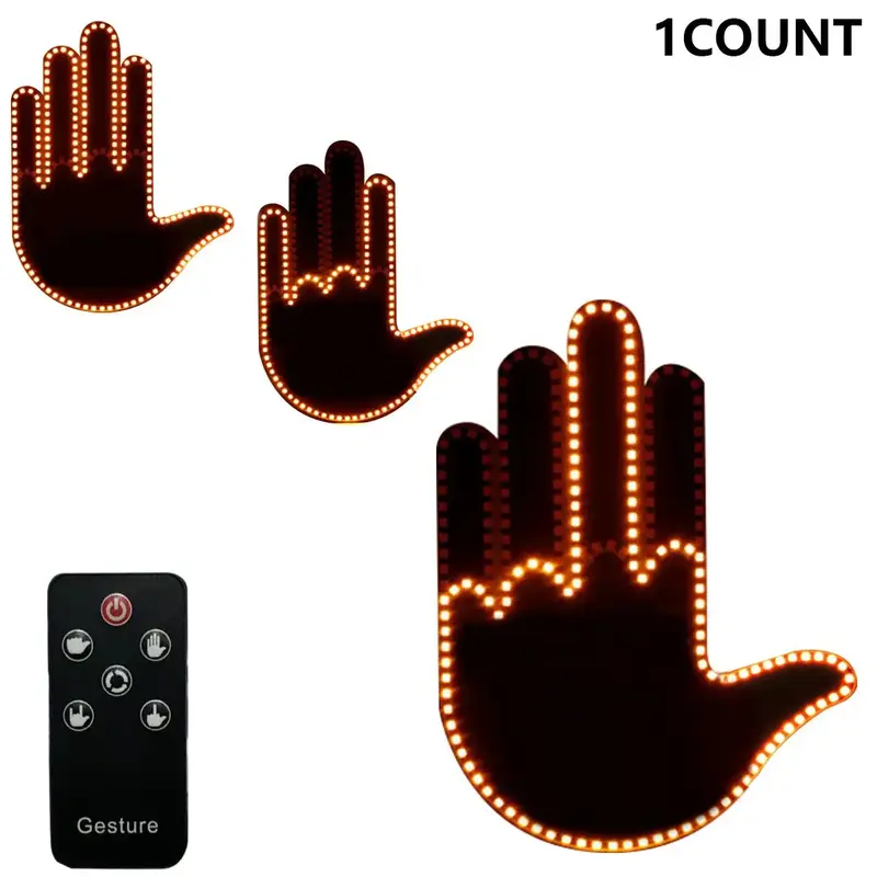 Finger Light with Remote, 1/2/3 Counts Car Hand Sign, Mirror LED Warning Light, Multifunctional Warning Light for Car Window,...