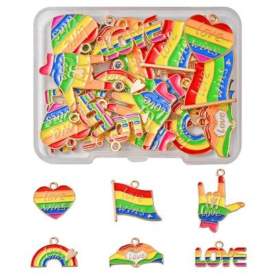 24Pcs 6 Styles Rainbow Color Alloy Enamel Pendants