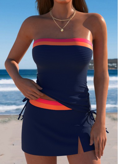 Modlily Mid Waisted Tie Navy Tankini Set - XXL