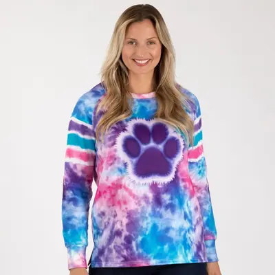 Paw Tie-Dye Stripe Lightweight Crew Sweatshirt - M