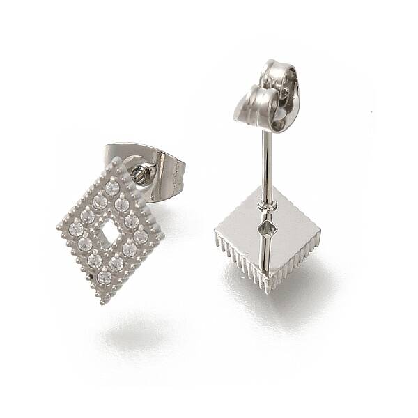 304 Stainless Steel Micro Pave Clear Cubic Zirconia Stud Earrings