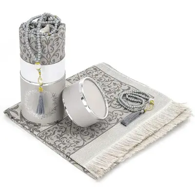 Muslim Prayer Rug and Prayer Beads with Elegant Cylinder Gift Box | Janamaz | Sajadah | Soft Islamic Prayer Rug | Islamic Gif...