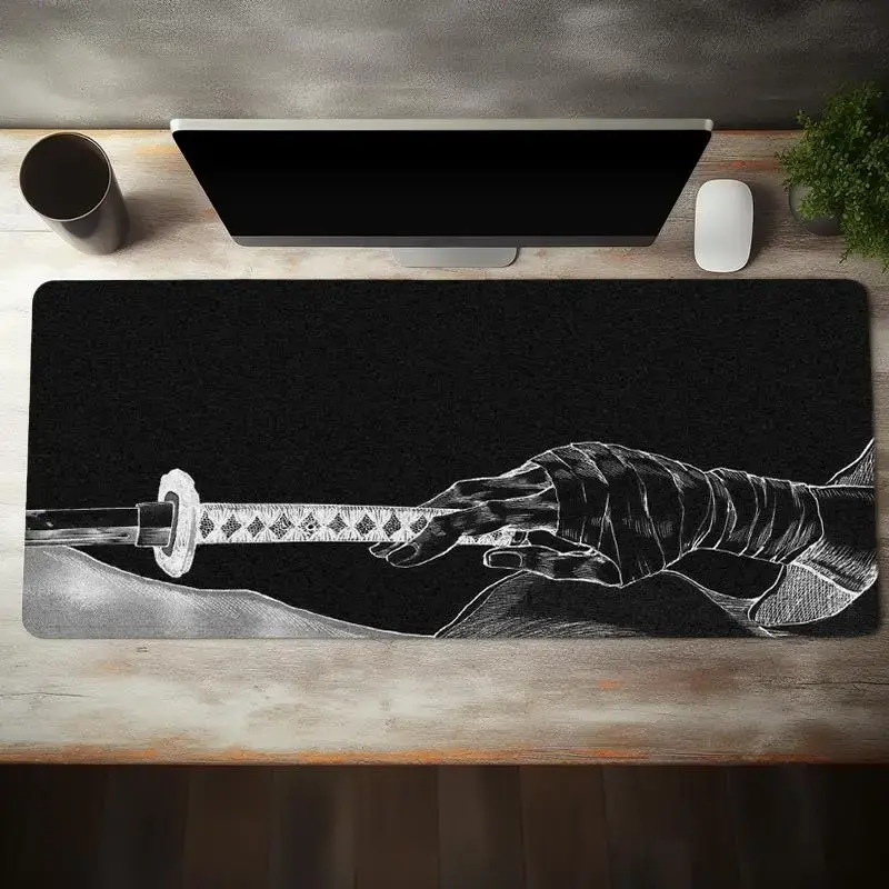 Japanese Katana Pattern Mouse Pad, Rectangle Gaming Mouse Pad, Office Desk Keyboard Mat with Non-Slip Rubber Base Stitched E...