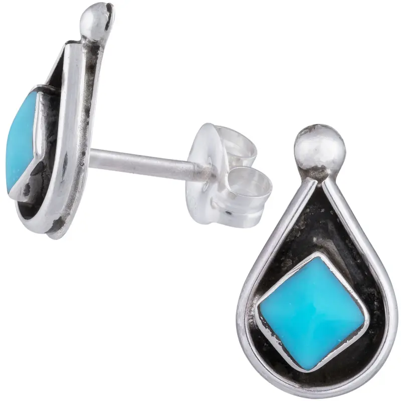 Sterling Zuni Shadowbox Earrings - Diamond