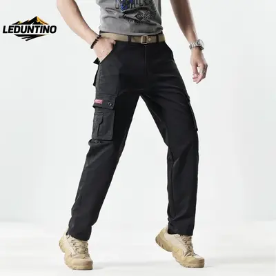 LEDUNTINO Men's solid-colored flight work pants are usually suitable for casual multi-pocket straight-leg pants and fashionab...