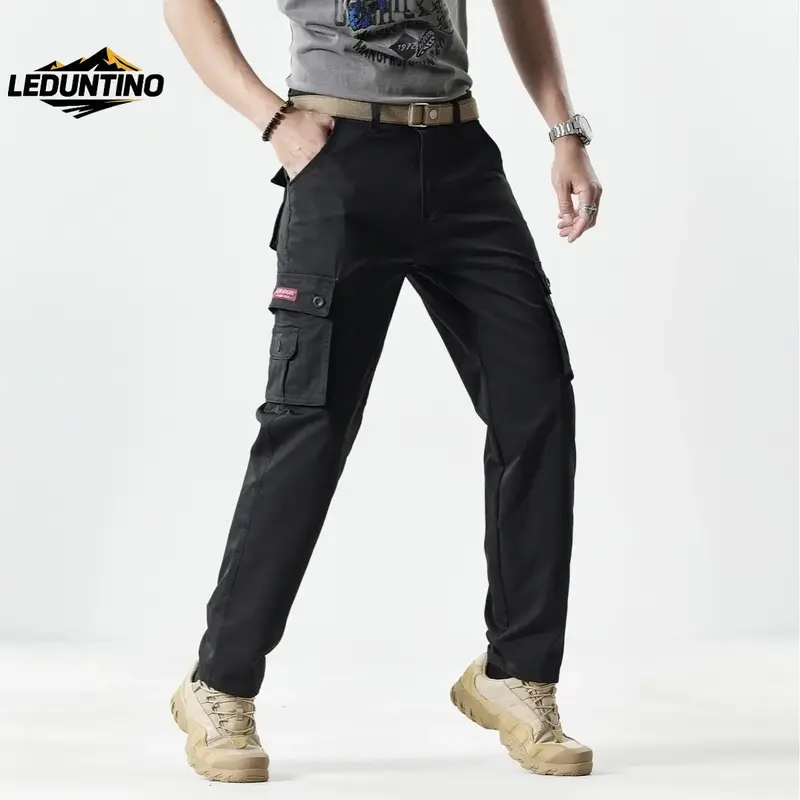 LEDUNTINO Men's solid-colored flight work pants are usually suitable for casual multi-pocket straight-leg pants and fashionab...