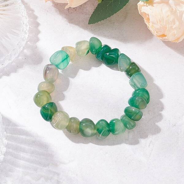 Natural Agate Nuggets Beaded Stretch Bracelets for Men Women