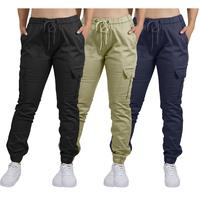 3-Pack Women's Cotton Flex Stretch Cargo Hiking Combat Quick Dry Jogger Pants (Sizes, S-2XL)