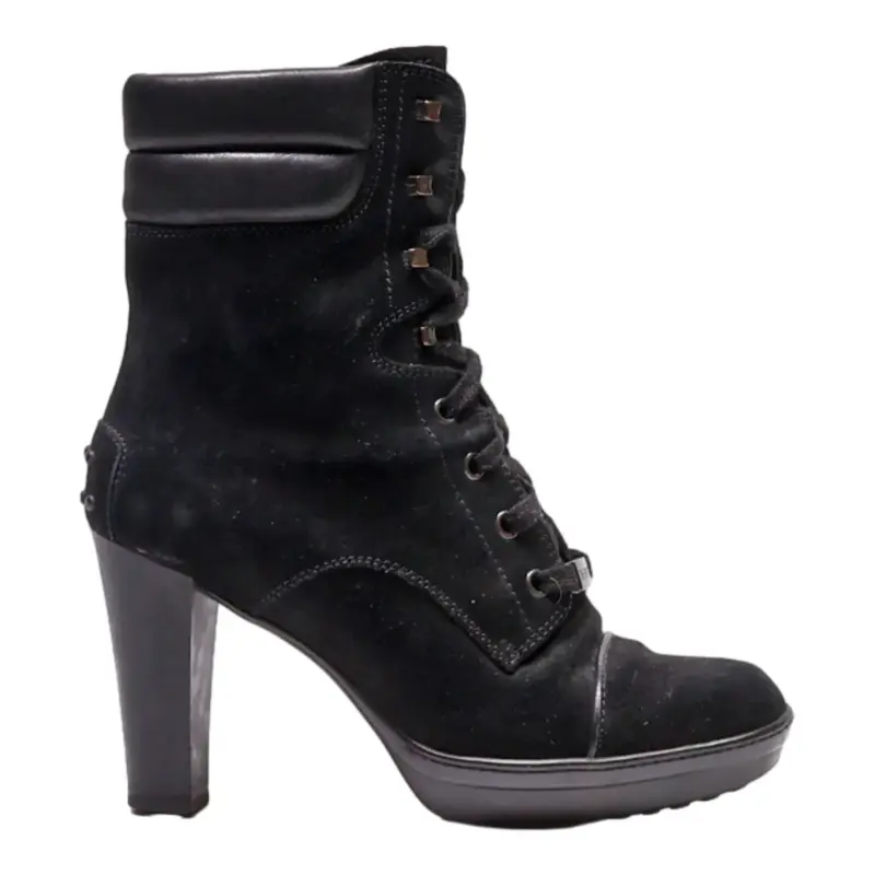 TODS Lace-Up Boots Black Leather Womens UK 4