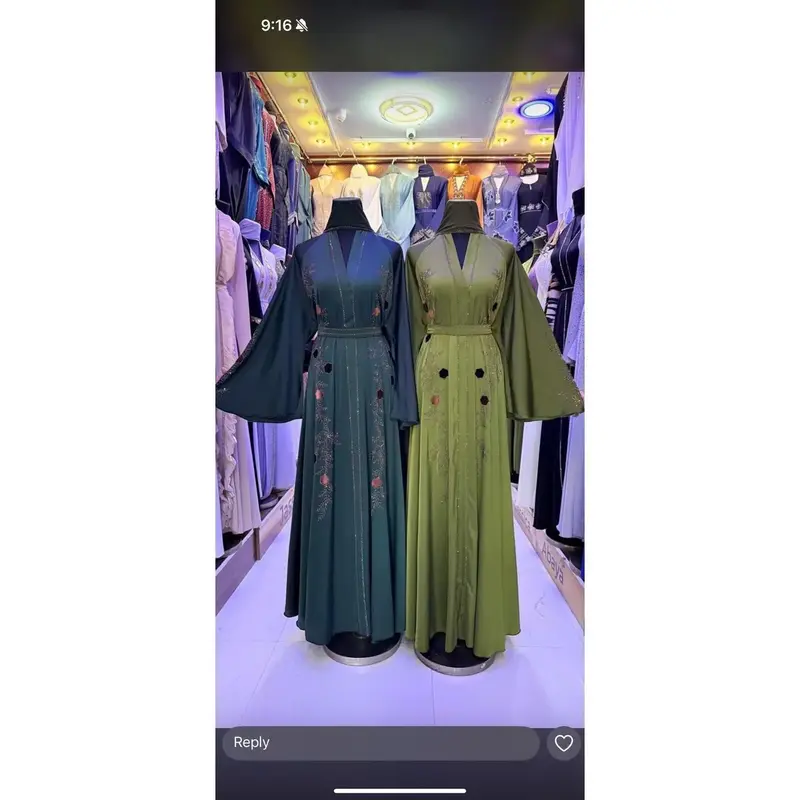 Dubai-made Elegant Abaya Dress in Teal with Colorful Embellishments for Comfortable Sophistication