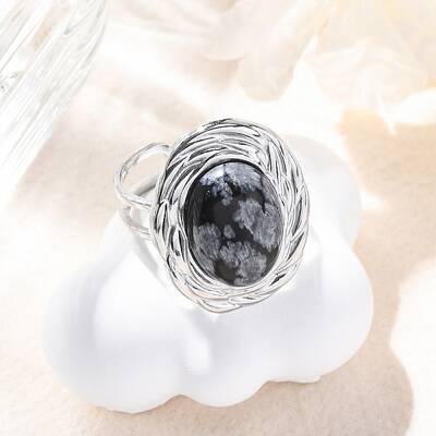 Oval Natural Snowflake Obsidian Finger Rings