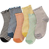 6 Pairs Women Ruffle Socks Striped Frilly Socks, Women Cute Socks Checkered Socks Ankle Socks for Women Cotton Knit Casual Cr...