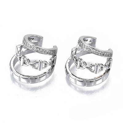 Brass Micro Pave Clear Cubic Zirconia Cuff Earrings