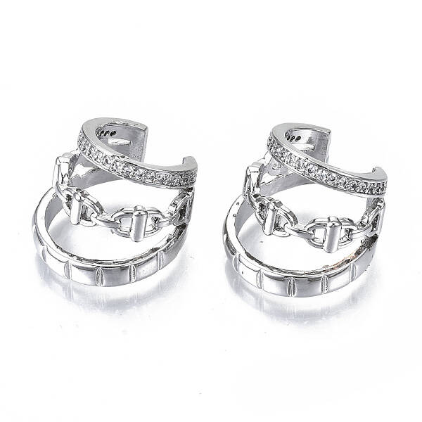 Brass Micro Pave Clear Cubic Zirconia Cuff Earrings