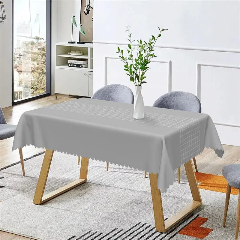 Luxury Grey Checkered Lines Rectangle Tablecloth - Aperturee