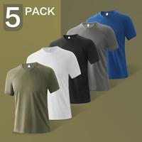 OKP Men's 5 Pack Running Short-sleeved Sports T-shirt, High Elasticity And Quick-drying Sportswear, Round Neck Sports Tops Ou...