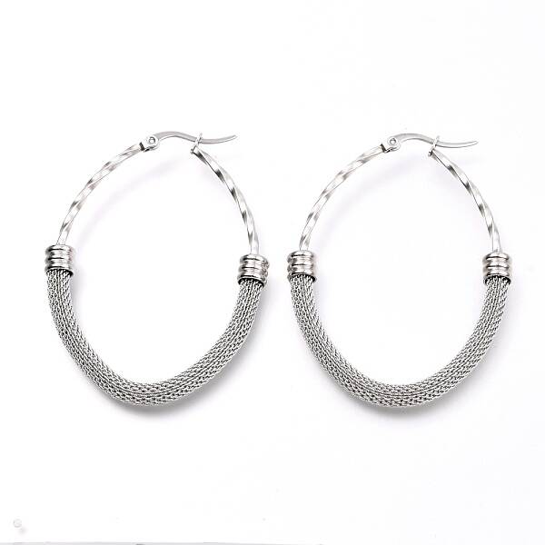 Non-Tarnish 304 Stainless Steel Mesh Hoop Earrings
