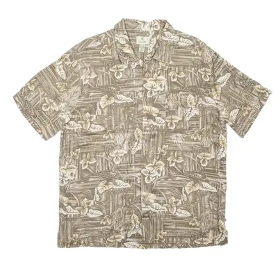SOLITUDE Hawaiian Shirt Brown Floral Short Sleeve Mens L