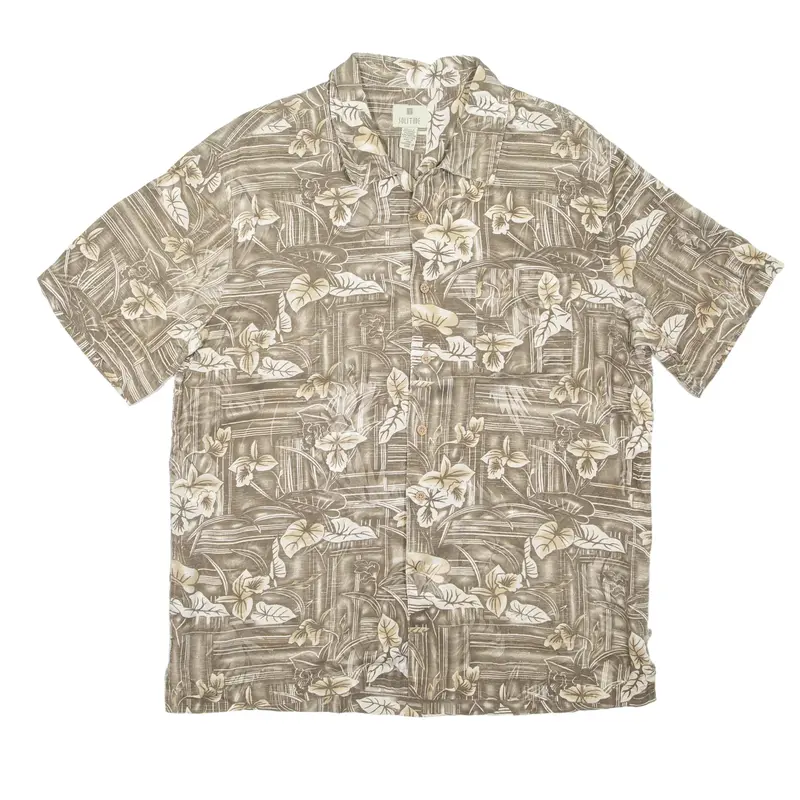 SOLITUDE Hawaiian Shirt Brown Floral Short Sleeve Mens L