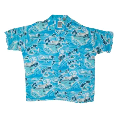 OCEAN CURRENT Boat Hawaiian Shirt Blue Short Sleeve Mens L