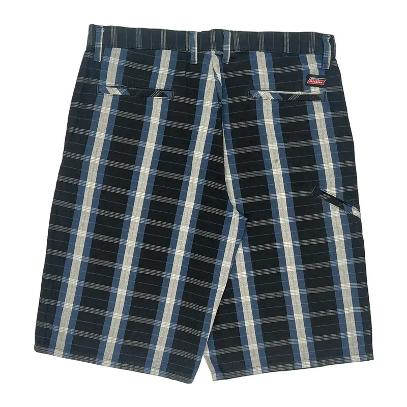 Dickies Checked Shorts - 35W 13L Blue Cotton | Size: 35″ waist
