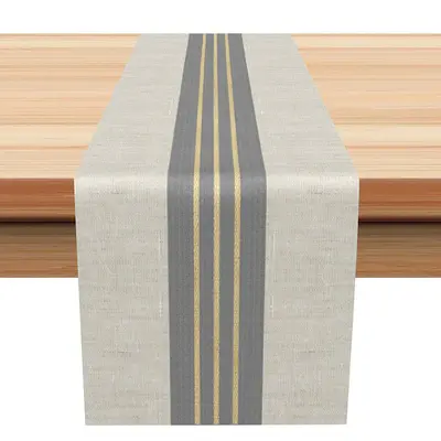 Grey Yellow Line Simple Fabric Texture Table Runner - Aperturee